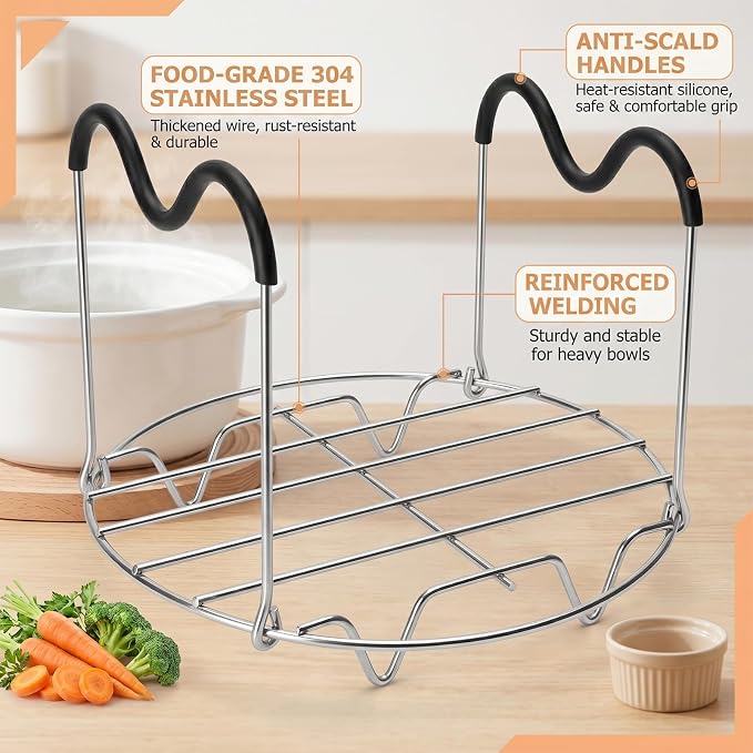 Instant Pot Trivet with Silicone Handle Steamer Rack for Roasting Serving | Heat-Resistant Handle, Multi-Use Design, Fits Instant Pot & Pressure Cookers