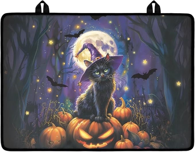 Dark Halloween Cat Pumpkin Cover for Stove Top, Heat Resistant Silicone Stove Mat, Non-slip Ceramic Glass Electric Stovetop Cover, Cute Dish Drying Mat, Halloween Gifts for Family