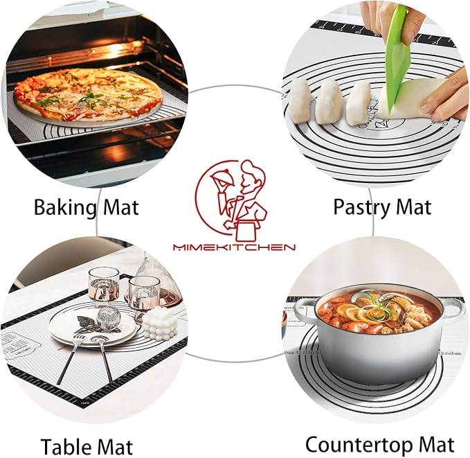 Silicone Dough Mat, Macaron Cookie Pizza Baking Mat for Oven, Non Stick Pastry Mat for Rolling Dough Non Slip, Bread Mat for Kneading, Reusable