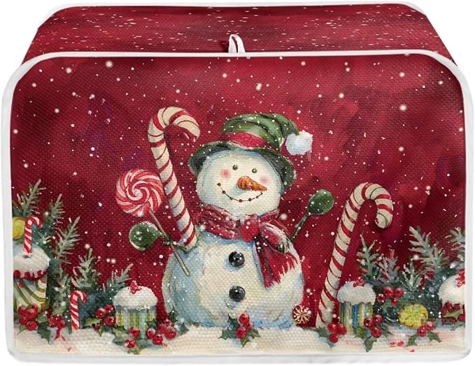 2 Slice Bread Toaster Cover for Christmas, Colorful Floral Print Bakeware Protector Kitchen Accessories Appliance Dust Cover Kitchen Decor Toaster Oven Covers, Cute Snowman Pattern