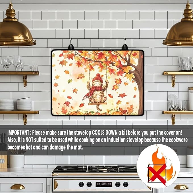 Cat Daisy Stove Top Covers Heat Resistant, Thick Insulation Cooktop Cover, Reusable Dish Drying Mat, Non-slip Flat Stovetop Protector, Wear Resistant Stovetop Liners, 30"x21"