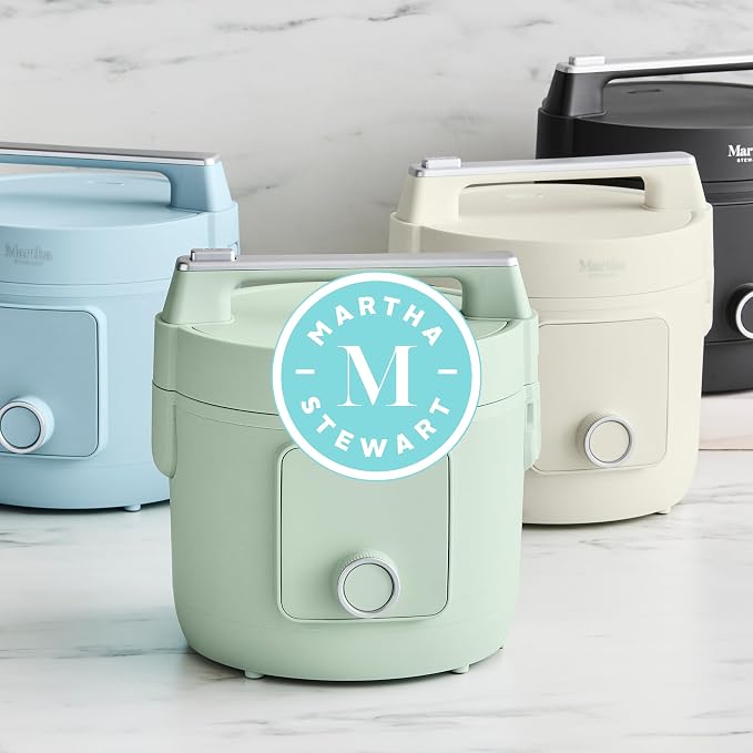Martha Stewart 8 Cup Cooked (4 Cup Uncooked) Rice Cooker & Steamer, Sage | PFAS-Free Ceramic Nonstick Removable Pot, 9 Modes, Keep Warm, Steamer, White & Brown Rice, Quinoa, Grains, Oats, Easy Clean