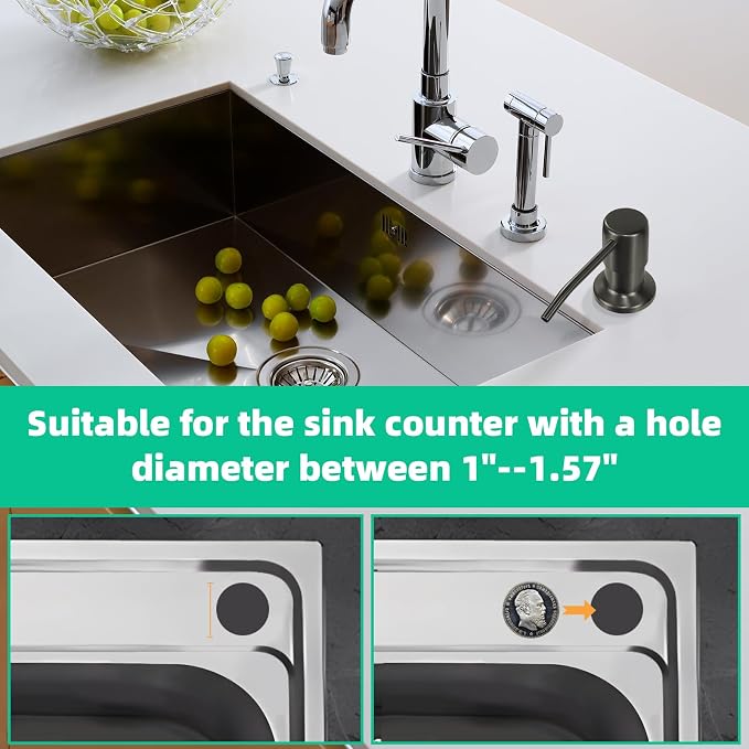 Soap Dispenser for Kitchen Sink, Built in Sink Soap Dispenser, Countertop Soap Dispenser Pump with 47" Extension Tube kit, No Need to Fill Little Bottle Again, Gray