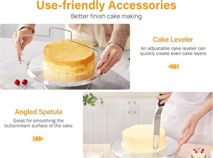 Kootek 22 Aluminum Cake Stand Turntable Set for Decorating Baking Kit, 12" | Beginner-friendly, Baking Supplies Tools with Cake Stand Turntable for Decorating and Display, 3 Icing Scrapers, Cake Leveler