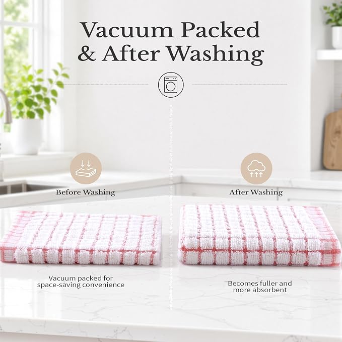 Homaxy 16 Pack Terry Kitchen Dish Cloths, 12"x12", Blue/Pink/Red/Brown | Super Soft and Absorbent Dish Rags, Quick Drying Reusable Dish Towels for Washing Dishes