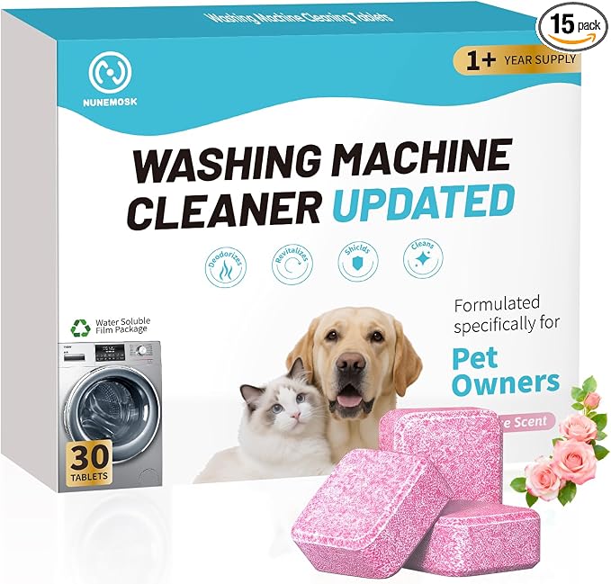 Washing Machine Cleaner,Formulated for Pet Owners,Pink 30 Pack | 1+Year Supply,Compatible with HE, Top & Front Load Washer,Septic Safe,Fresh Scent,Removes Residue,Remove Stubborn Pet Hair
