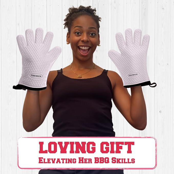 KITCHEN PERFECTION S Silicone Smoker BBQ Gloves - Heat Resistant Oven Mitts | Made For Women, Waterproof, 5-Finger Design For A Better Grip, For Meat Smoking, Grilling, Cooking, Frying Turkey, Grill Gift