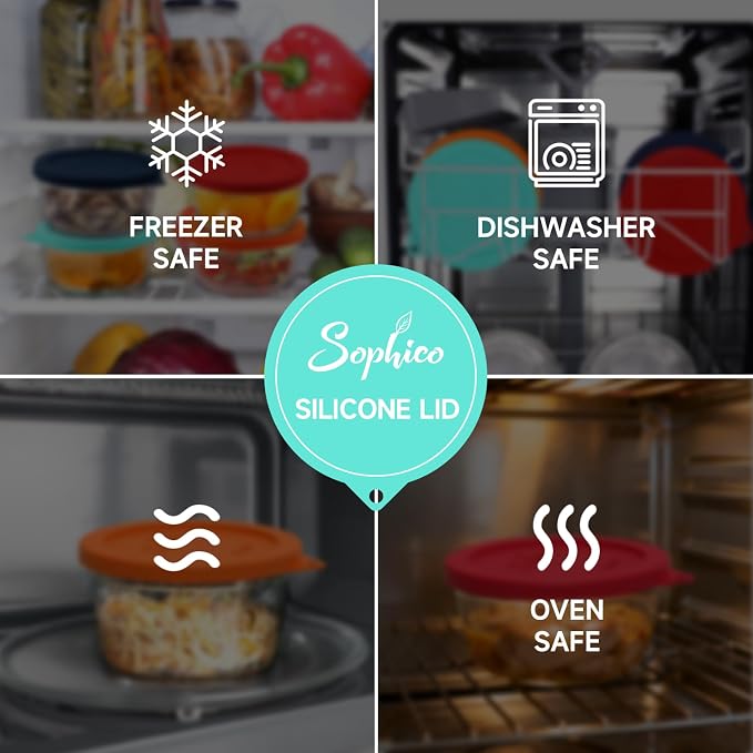 SOPHICO 4 Cup Silicone Lids Replacement for Pyrex & Anchor Hocking 7201-PC | Food Grade Silicone, Leakproof、Airtight Lids, Dishwasher Microwave Safe