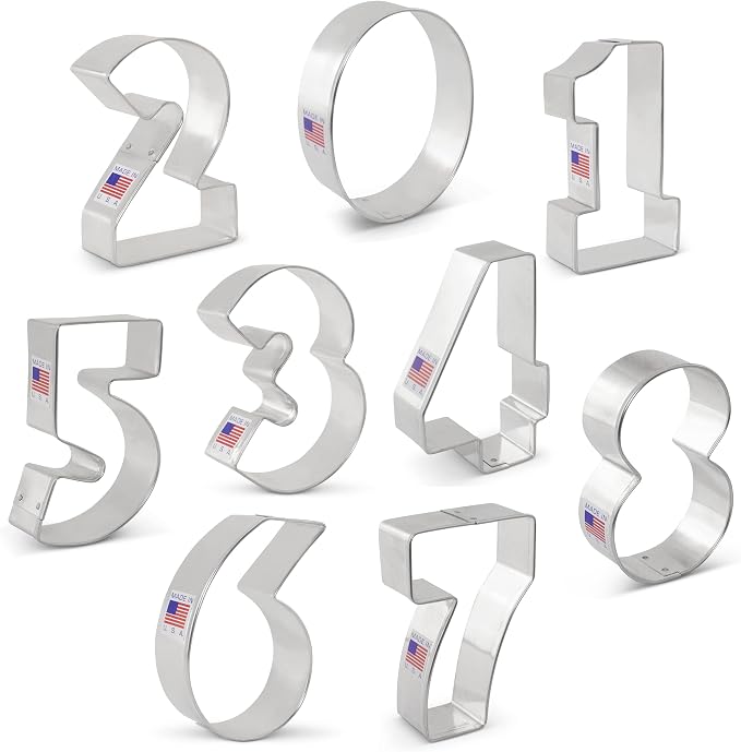 Ann Clark Number Cookie Cutter Set of 9, Made in USA | Includes: #1, #2, #3, #4, #5, #6/#9, #7, #8, #0, Perfect Size & Shape, From America's Largest Cookie Cutter Maker