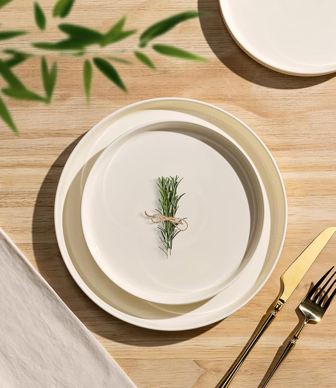 Ceramic Dinnerware Set for 6, 18-Piece Plates and Bowls Set | Lightweight Porcelain Dish Set, Scratch Resistant, Oven & Microwave & Dishwasher Safe, Beige