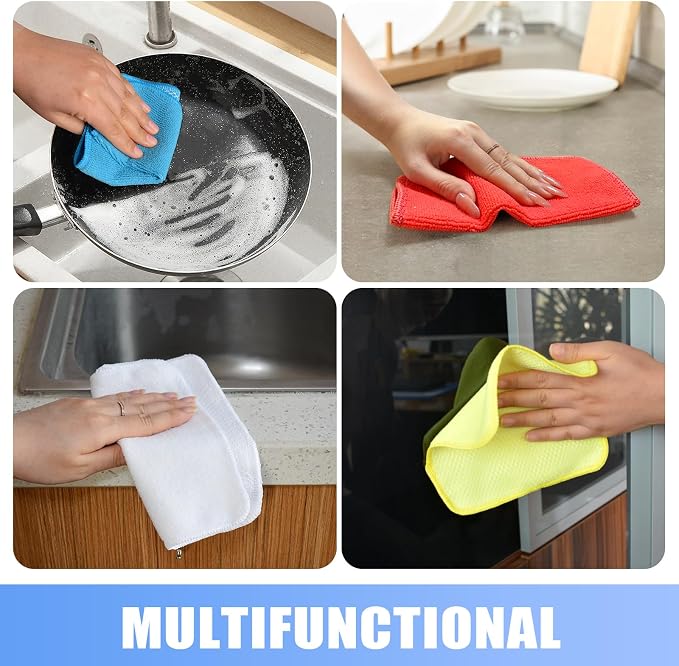 Dish Cloths for Washing Dishes with Scrub Side, Microfiber Dish Rags | Dual-sided microfiber dish cloths with scrubber for stuck-on food, quick dry kitchen washcloths 9 Pack, Mixed Colors, 7 Inch
