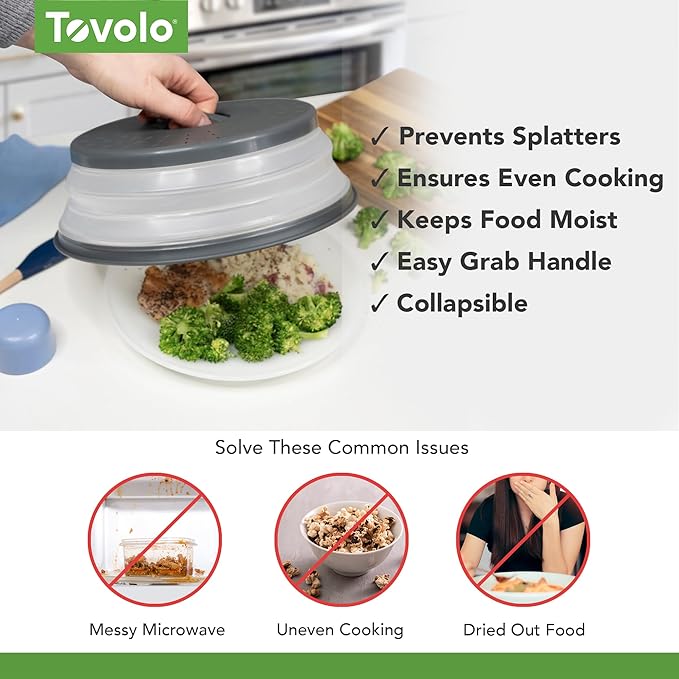 Tovolo Collapsible Microwave Splatter Cover, Charcoal Gray, Medium 10.5" in