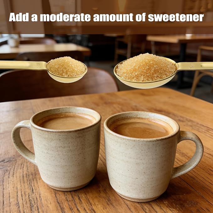 Double Sided Measuring Spoons, Stainless Steel Gold Coffee Teaspoon | 1 Tsp (5ml) & 1 Tbsp (15ml) Dual-Measure Long-Handle Tablespoon for Milk Coffee Making