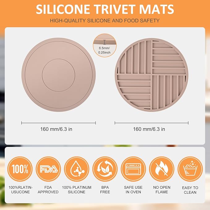 Silicone Trivet Mats 6 Pack Trivets for Hot Dishes Hot Pads for Kitchen, Trivets for Hot Pots and Pans,Heat-Resistant Non-Slip Dinner Plate Mat (Brown)