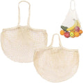 M METERXITY 2-Pack Cotton Mesh Bag, Reusable Washable Mesh Net String Grocery Bags, Reusable Produce Bags with Handle, Net Tote Bag for Fruits/Vegetables Shopping [Cream, Long&Short Handle]