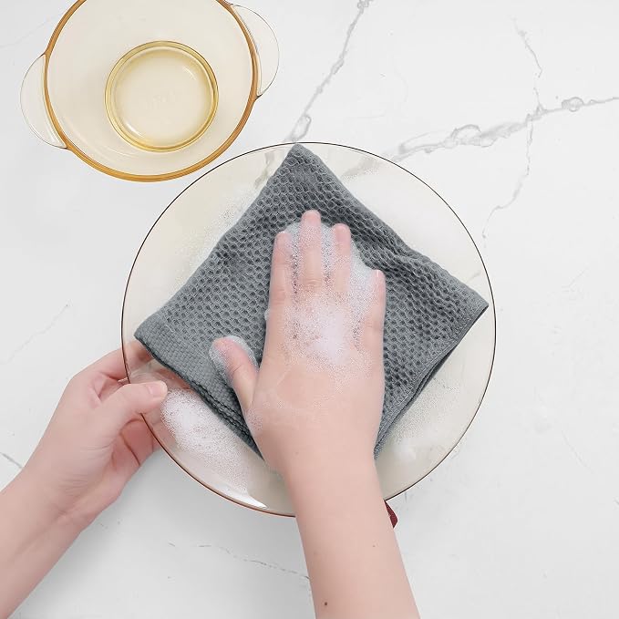 Homaxy 100% Cotton Waffle Weave Kitchen Dish Cloths 12-Pack, Grey | 12 x 12 Inches, Ultra Soft Absorbent Dish Towels, Quick Drying Dish Rags with Hanging Loop