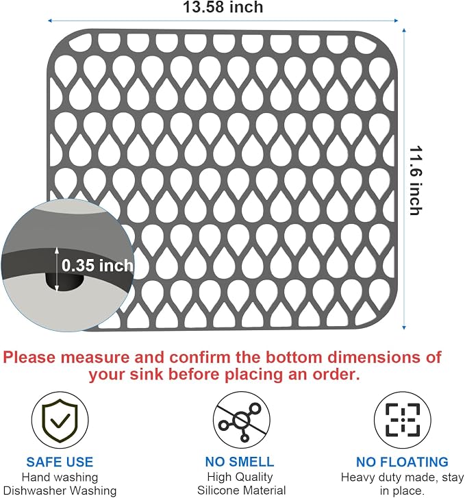 Silicone Sink Mat 2PCS TOOVEM Sink Protectors for Kitchen Sinks | 13.58 x 11.6 inch Sink Protectors for Kitchen Sinks, Folding Grid for Bottom of Farmhouse Stainless Steel Porcelain Sink