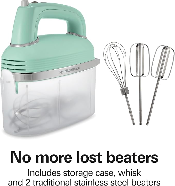 Hamilton Beach Retro 5-Speed Electric Hand Mixer With SmartBoost Technology | Powerful 1.3 AMP DC Motor for Effortless Mixing | Slow Start | Beaters & Whisk | Snap-On Storage Case | Green | 62601N