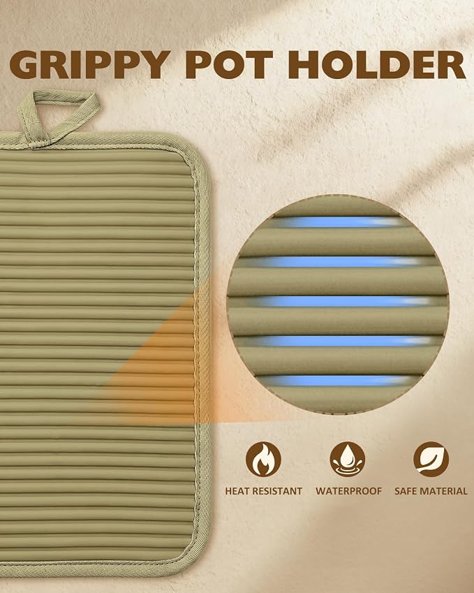 100% Thick Cotton Pot Holders Ribbed Soft Silicone Natural Leaf | Stylish Pot Holders with Pockets, Ribbed Soft Silicone, Machine Washable Non-Slip Heat Resistant Hot Pads 2pcs, Kitchen Gift