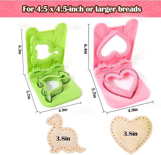 Vodolo 2PCS Sandwich Maker,Sandwich Cutters for Kids Lunch,Crustless Breakfast Sandwich Cutter and Sealer Set Great for Children Boys Girls Lunchbox and Bento Box for Autumn School Start Season