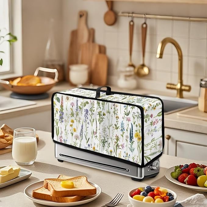 ZDCUSTOM Toaster Covers 2 Slice Wide Slot Fresh Cover for 2 Slice Slim Toaster, Fingerprint Protection & Heat-Resistant Long Slot Toasters Cover for Most Standard Toasters, Floral Leaf Print