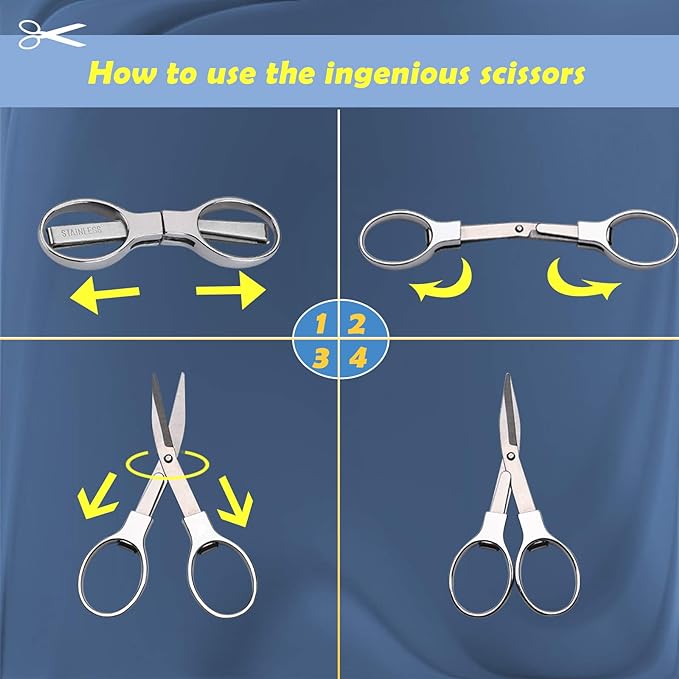 2Pcs Folding Scissors,Portable Stainless Steel Telescopic Cutter, Safety Foldable Pocket Badge Small Scissors for Home, Office, Craft, Sewing, Nurse Accessories, Travel