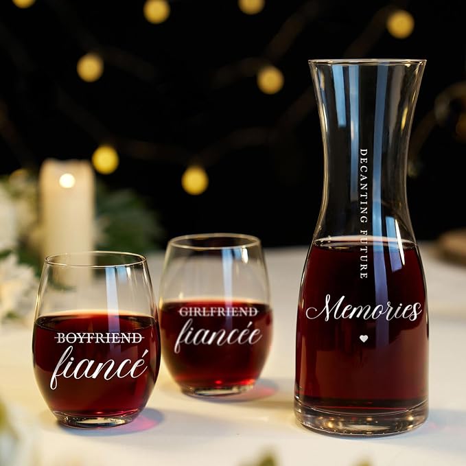 AW BRIDAL Engagement Gifts for Couples Wine Glasses Set, 2026 Fiance Gifts for Women and Newly Wed, Wedding Gift for Bride and Groom, Wine Decanter Set for Engagement and Bridal Shower