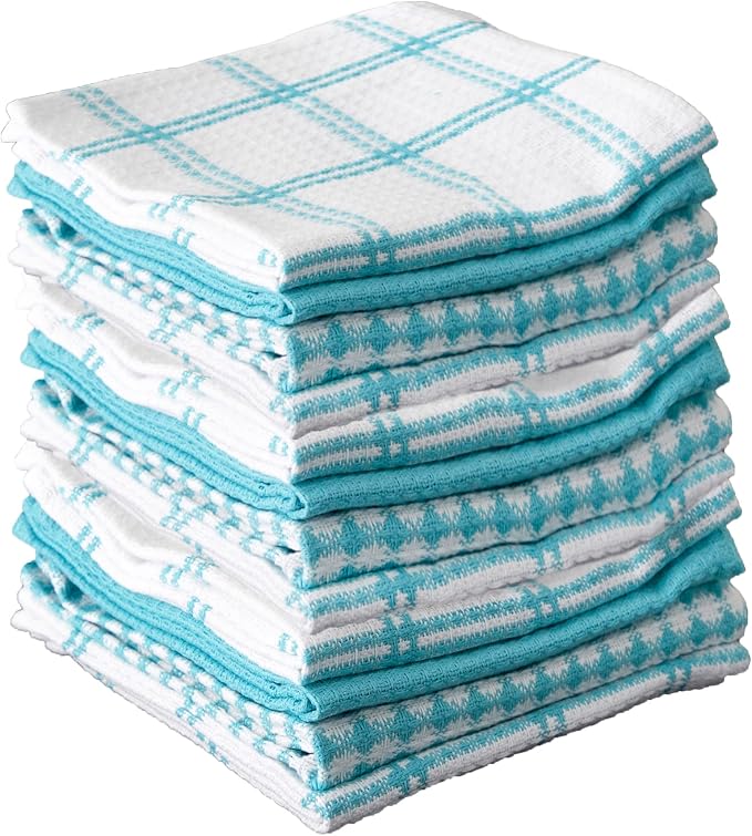 T-Fal Premium Waffle Dish Cloths: Highly Absorbent, Super Soft Long Lasting - 100% Cotton, 12"x13" Towel for Cleaning & Drying, (12-Pack), Breeze