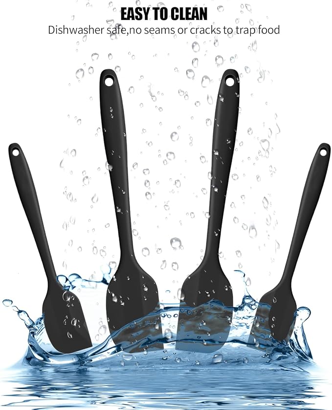 4 PCS Silicone Spatula,Rubber Spatula with Stainless Steel Core11 Inch Non-scratch Baking Cooking 8Inch Spatula Set Flexible Heat Resistant (Black)