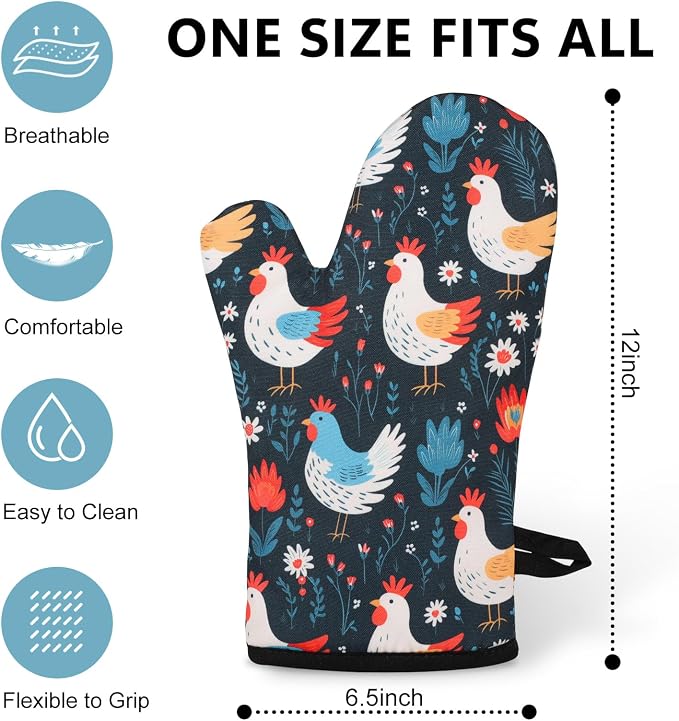 Miracu Oven Mitts Set, Cute Chicken Gifts for Chicken Lovers, Kitchen Decor | Funny Chicken Themed Stuff, Rooster Gifts for Women Mom Her Chicken Lady Owner, Christmas Cooking Baking Accessories