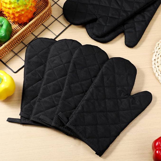 Geyoga 12 Pairs Oven Mitts Heat Resistant Kitchen Long Oven Gloves Mitts Thick Cotton Winter Quilted Baking Flexible Glove Bulk for Cooking BBQ Picnic Kitchen Grilling 10.6 Inch(Black)