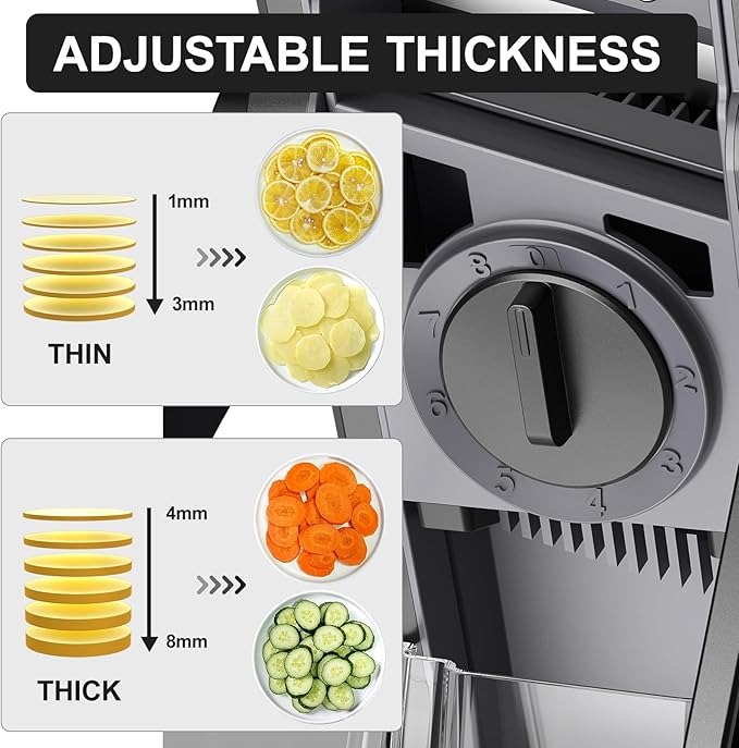 SupMaKin Safe Mandoline Slicer for Kitchen,Adjustable Potato Slicer 1-8 mm | for Vegetables Fruits Slicer with Container, Stainless Steel Blades,Faster Slicer Artifact Kitchen Gadgets Dishwasher Gifts