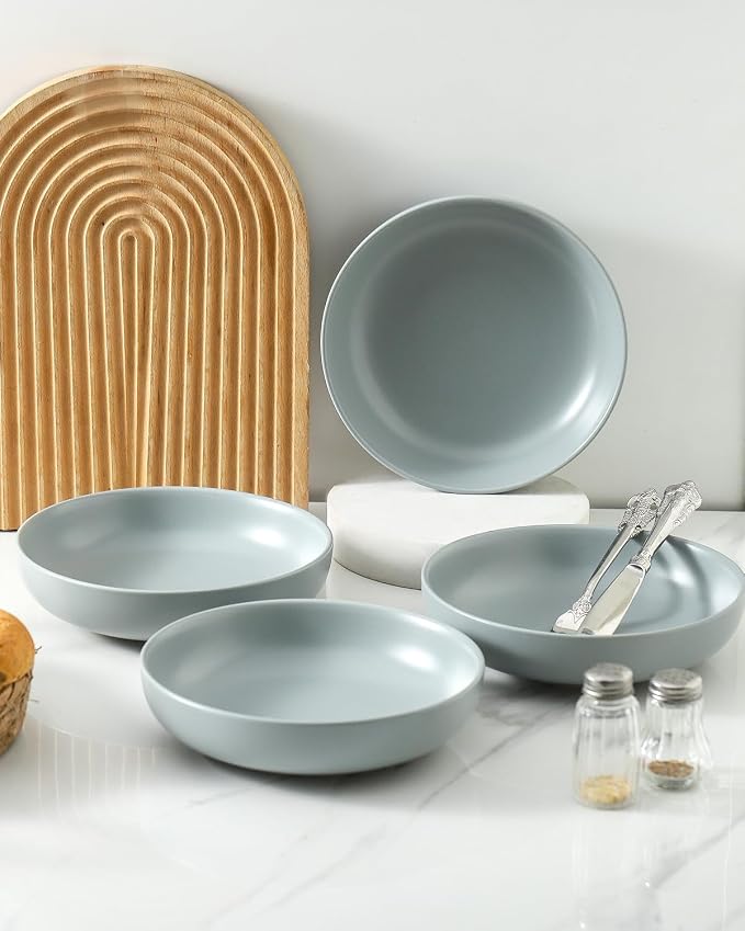 Pasta Bowl, 34oz Bowl Plate, Dinner Bowls, Ceramic Salad Bowl for Serving, Soup, Plates and Bowls Sets, Microwave & Dishwasher Safe, Pebble Gray