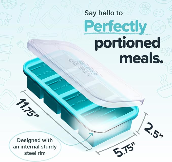 Souper Cubes 1 Cup Silicone Freezer Mold with Lid, Aqua, 1-Pack | 100% Platinum-Cured Silicone Food Mold, Oven and Microwave Safe, Perfect for Freezing Soup, Rice, Protein, Grains and More