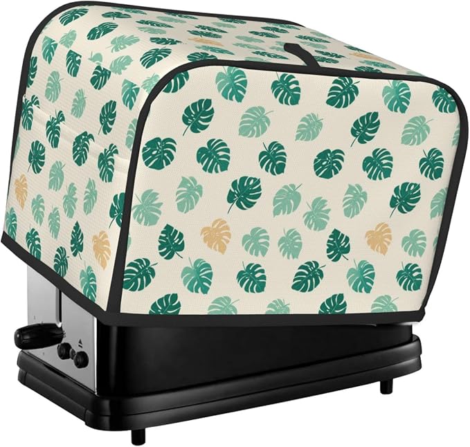 2 Slice Toaster Cover Tropical Leaf Dust Proof Washable Kitchen Appliance Cover with Pocket, Oxford Fabric Countertop Toaster Protector for Standard Toasters Small Appliances