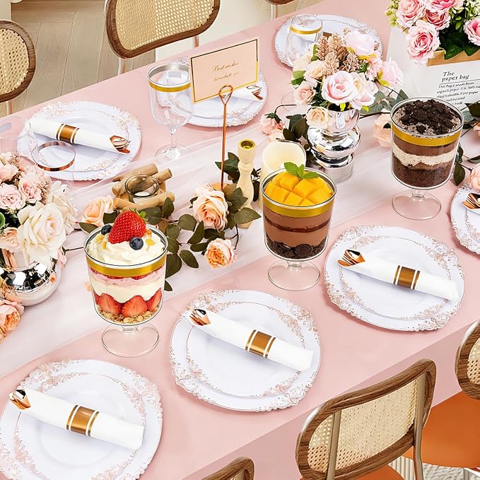 120Pcs Dessert Cups with Golden Spoon,5Oz Clear Plastic Parfait Cups,Mini Appetizer Cups Disposable Shooter Cups for Pudding Ice Cream Mousse Cake Birthday Party Events Supplies