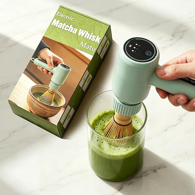 Clay&Fire Matcha Whisk, Portable Electric Powered Whisk for Matcha Powder | Versatile Matcha Shaker for Cooking Tasks, Making Cakes,Whipping Cream (Sage green)