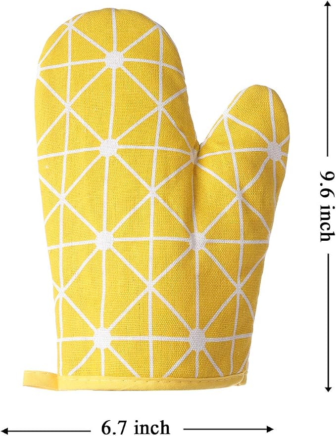 Oven Mitts and Potholders BBQ Gloves-Oven Mitts and Pot Holders with Recycled Infill Silicone Non-Slip Cooking Gloves for Cooking Baking Grilling (4-Piece Set,Yellow)