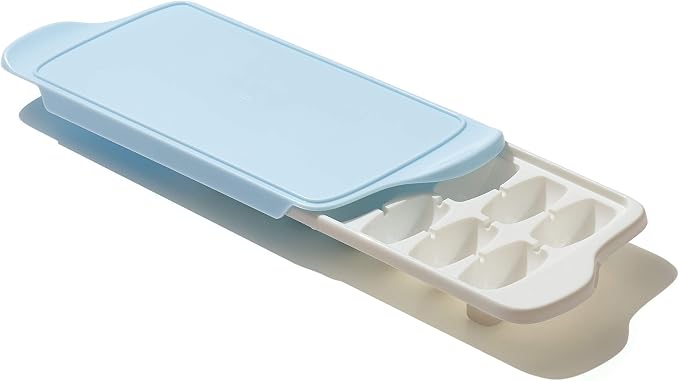 OXO Good Grips Flexible Ice Cube Tray with Lid - 2 Pack, Blue & White | Spill-Proof Lid, Freezer Storage, Kitchen Accessory, Twist To Release, Easy For Stacking, Dishwasher Safe