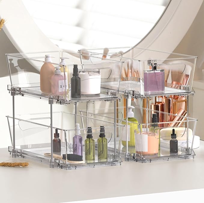 Simple Houseware 2Pcs 2-Tier Slim Drawer Cabinet Pull-Out Organizer, Clear