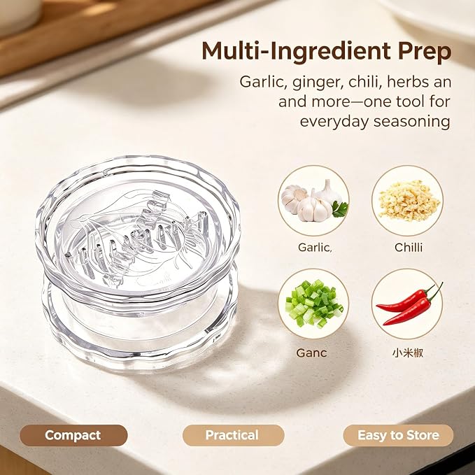 2PCS Clear Manual Garlic Twister and Ginger Mincer Tool, Transparent Manual Garlic Twist, Compact Garlic Mincer Tool for Garlics, Ginger, Onion, Nuts, Herbs, Impact Resistant Kitchen Gadget