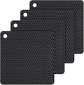 Silicone Trivets Mats for Hot Dishes - Hot Pads for Kitchen Countertop Non Slip Coasters Heat Resistant Mats 4 Pack (Black)