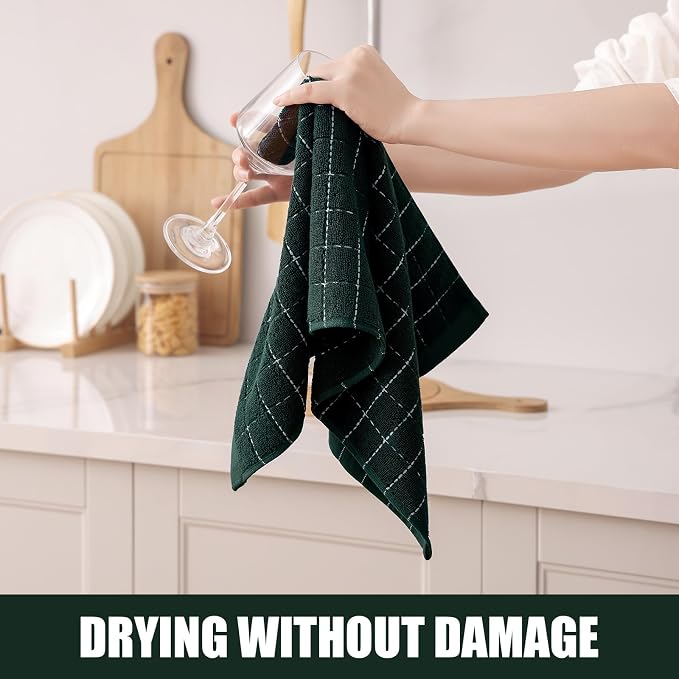 Homaxy 100% Cotton Terry Kitchen Towels, 12 Pack, Blackish Green | Ultra Soft and Absorbent Dish Towels for Kitchen, Suitable for Drying and Washing Dishes