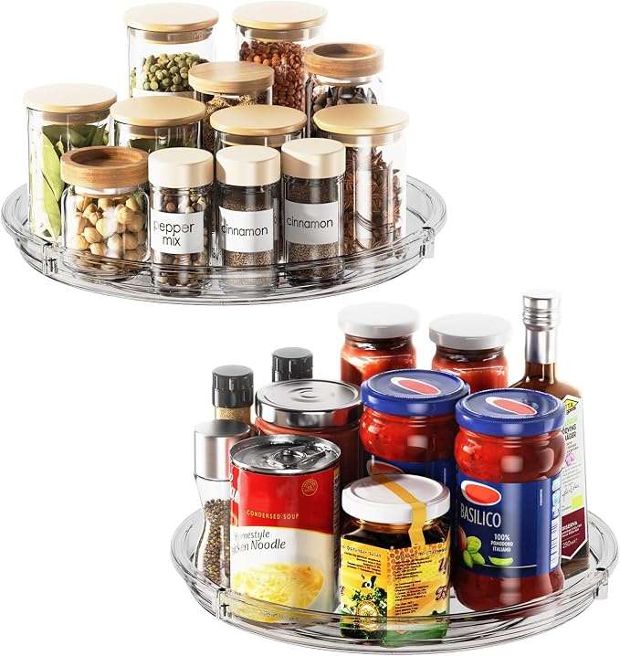 LAMU 2 Pack Lazy Susan Organizer 9 inch Lazy Susan Turntable for Cabinet, Rotating Spice Organization for Cabinet, Kitchen, Table Top, Countertop, Pantry Fridge Organizers and Storage, Gray
