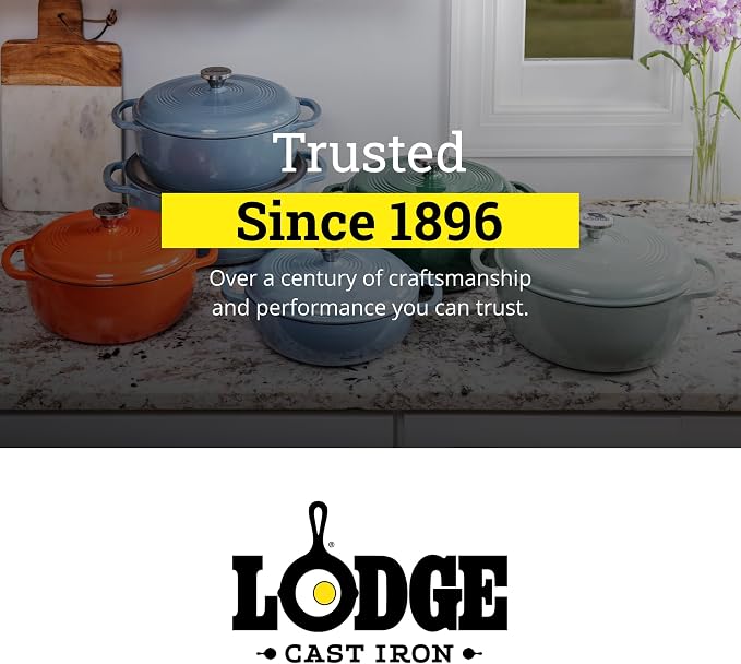 Lodge Essential Enamel Braiser 3.5 Quart - Refrigerator- & Oven-Safe up to 500° F - Heat-Retaining, Induction-Safe & PFAS-Free Enamel Cookware - Caribbean Blue