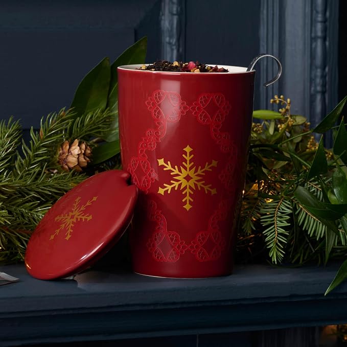 Tea Forte Double-Walled Ceramic Kati Cup, Warming Joy, 12 oz | Insulated Ceramic - Stainless Steel Loose Leaf Infuser - Keeps Tea Hot Longer - Lid Included - Great Teacher Gifts