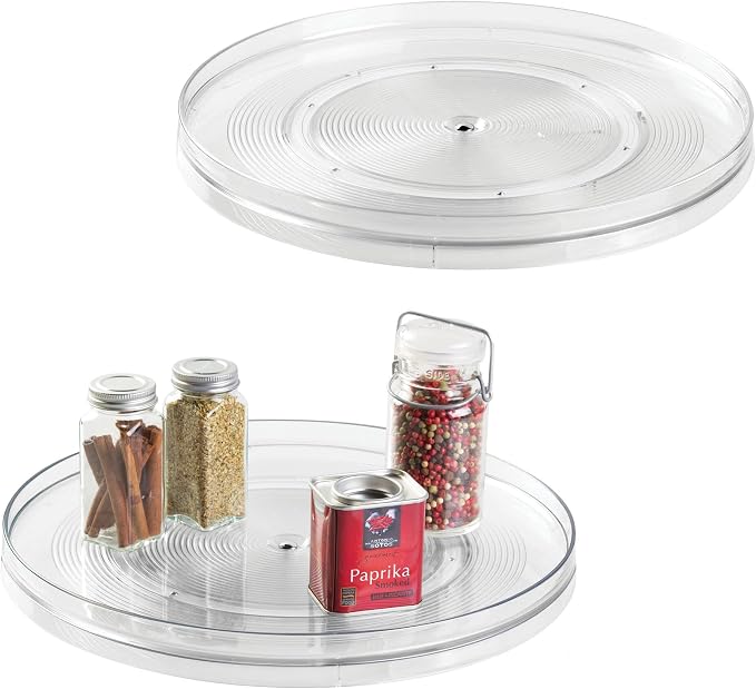 iDesign 14.5-Inch Lazy Susan Organizer, 2-Pack, Clear | Large Turntable, For Cabinet or Pantry