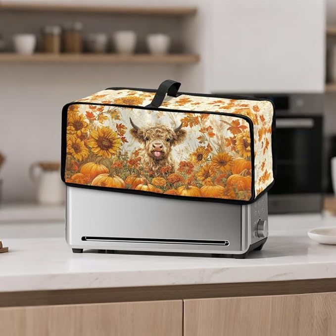 ZDCUSTOM Toaster Dust Cover, Long Washable Autumn Toaster Cover Bread Maker Dust Fingerprint Protection, Kitchen Appliance Protector, Fall Sunflower Cow
