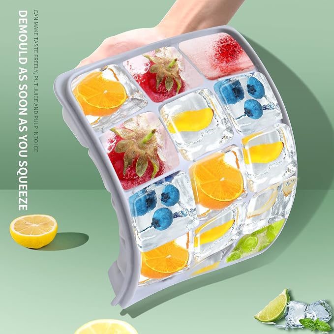 Tvmania Ice Cube Trays Set of 2, 15-Cube Silicone Molds with Removable Lids | Stackable, easy release, BPA-free, reusable, for freezer and whiskey