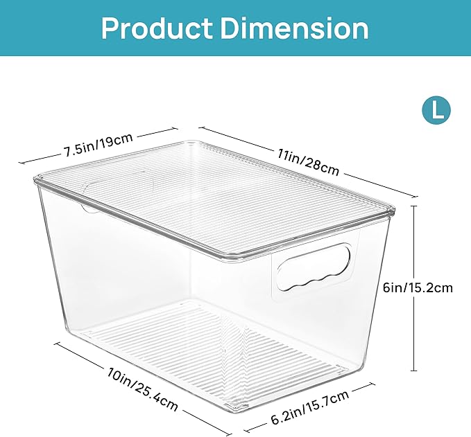 Vtopmart 10 Pack Clear Stackable Storage Bins with Lids, Large | BPA-free Plastic, Organize Vertically, For Pantry Kitchen Fridge Cabinet Closet Bathroom, Built to Last, Easy to Move